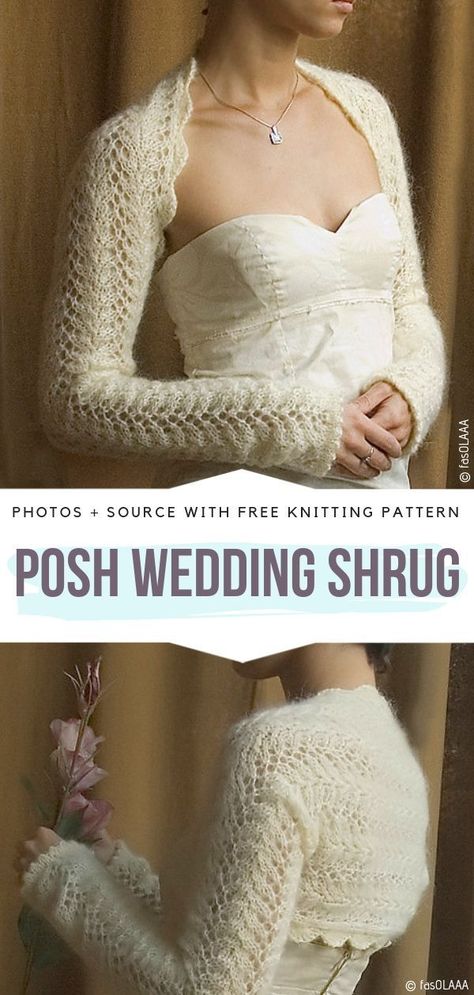 Posh Wedding Shrug Free Knitting Pattern #knittedshrug Crochet Wedding Bolero, Knitted Shrug Patterns Free, Knitted Bolero Patterns Free, Bolero Crochet Pattern Free, Knit Shrug Pattern, Crochet Baby Shrug, Posh Wedding, Shrug Knitting Pattern, Wedding Crochet