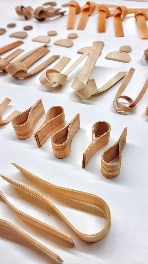 Bent Wood Projects, Wood Veneer Projects, Bent Lamination, Veneer Art, Bend Wood, Steam Bending Wood, Wood Bending, Steam Bending, Wooden Jewelery