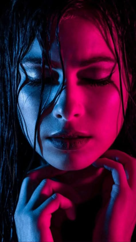 Artificial Light Photography, Low Light Portrait, Dramatic Photoshoot, Rembrandt Lighting, Rgb Lights, People References, Colorful Portrait, Low Light, Photography Inspo