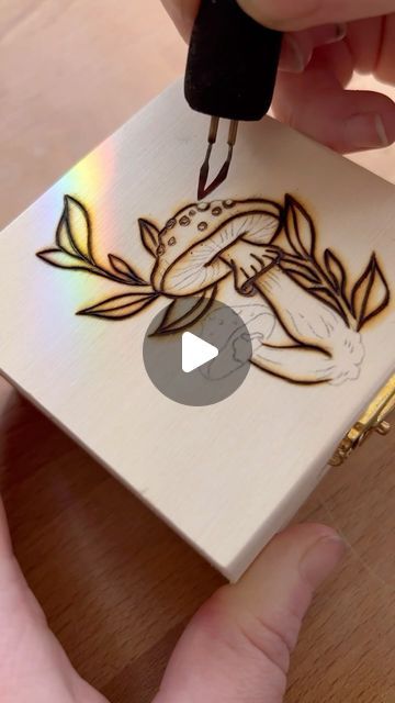 Kate Elliott on Instagram: "✨ Little boxes ✨  Soon to be available for purchase • #boxes #pyrography #woodburning #vanisle #vancouverisland #shawniganlake #mushroomart @razertip" Owl Pyrography Patterns, Designs For Wood Burning, Free Pyrography Patterns Printable, Wood Burning Box Ideas, Simple Pyrography Designs, Witchy Wood Burning Ideas, Pyrography Ideas For Beginners, Wood Burning Art For Beginners, Easy Wood Burning Ideas For Beginners