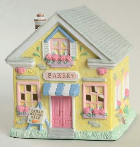 Cute Bakery Exterior, Clay Doll House, Cute Crockery, Clay Bakery, Clay Buildings, Ceramic Cottage, Cute Bakery, Clay House, Pottery Houses