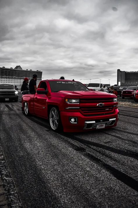 Download Red Chevy Dropped Truck Wallpaper | Wallpapers.com Wallpapers Mexican, Low Trucks Wallpaper, Takuache Truck, Truck Wallpaper Iphone, Mexican Trucks, Trucks Wallpaper, Chevy Trucks Lowered, Iphone Images, Truck Wallpaper