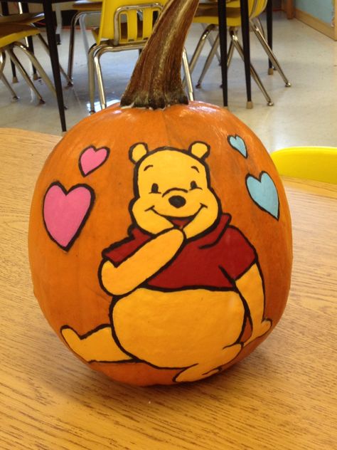 My Winnie the Pooh painted pumpkin Pooh Pumpkin Painting, Nemo Pumpkin, Pooh Pumpkin, Halloween Pumpkin Ideas, Winnie The Pooh Pumpkin, Pumpkins Ideas, Snowman Costume, Sweater Diy, No Carve Pumpkin Decorating