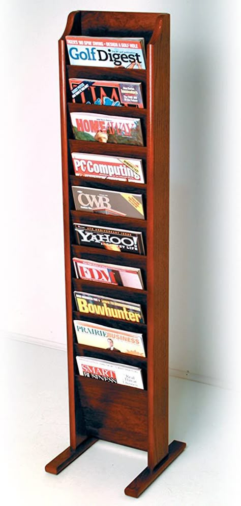 Wooden Mallet 10-Pocket Cascade Free-Standing Magazine Rack, Mahogany Magazine Display Rack, Overlapping Design, Wooden Magazine Rack, Magazine Display, Wooden Mallet, Magazine Storage, Magazine Stand, Magazine Racks, Book Rack