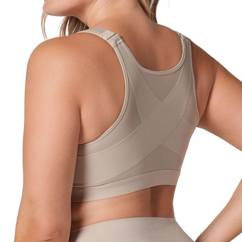 PRICES MAY VARY. Posture Corrector Bra - This bra for women provides smooth back support and a gentle minimizing effect. Features criss-cross PowerSlim firm compression fabric bands and high-coverage underarm design. Front Closure - Our full coverage bras for women come with adjustable 2-level, 6-row front hook closure, making them very easy to put on ensures a perfect fit and makes your daily routine convenient. Wireless - This posture correcting bra, with double-layered soft fabric cups for a Sew Bra Pattern, Front Closure Bras, Posture Corrector Bra, Posture Corrector For Women, Womens Bra, Measure Bra Size, Underarm Odor, Homemade Cleaners, Compression Bra