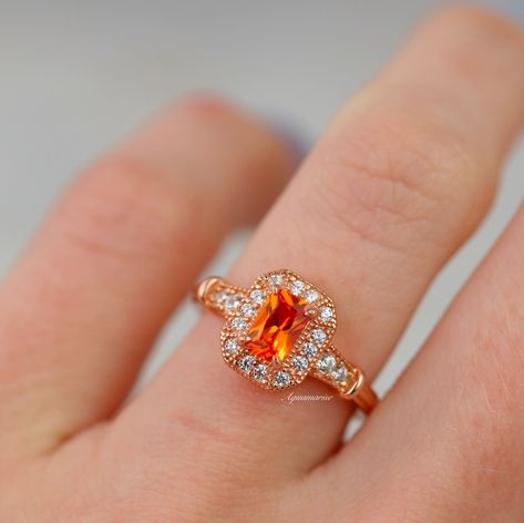 Orange Engagement Ring, Orange Sapphire Ring, Engagement Ring On Hand, September Birthstone Jewelry, Colored Engagement Rings, Sapphire Color, Royal Jewels, Orange Sapphire, Birthstone Gifts