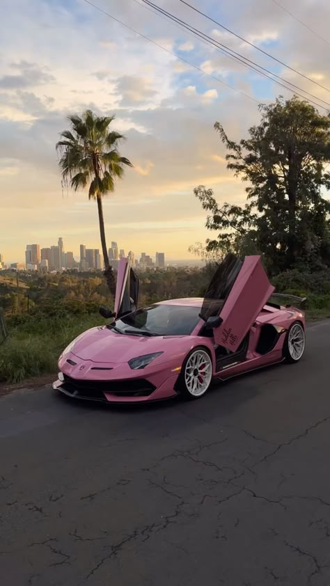 Motor vehicles are so ubiquitous in our lives that we sometimes think of them as a natural part of the urban environment. Like roads, bikes, trees, and coffee shops... However, some cars are so bizarre and 'out there' that you can’t help but do a double take. ..  . Pink Lamborghini, Tmax Yamaha, Luxe Auto's, Classy Cars, Pink Car, Fancy Cars, Pretty Cars, Expensive Cars