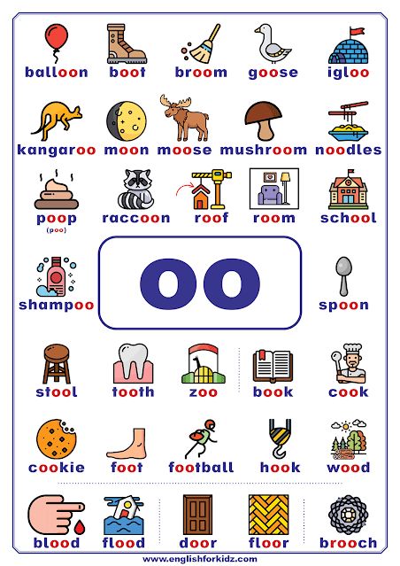 oo words phonics Oo Words Phonics, Oo Words Worksheet, Grade 3 Phonics, Oo Phonics, Oo Words, Ingles Kids, Phonics Chart, Teach English To Kids, Team Poster