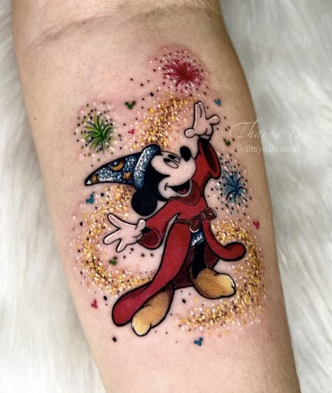 Glitter Flower Tattoo, Black Disney Tattoos, Disney Character Tattoos Ideas, Disneyworld Tattoos, Disney Tattoos Unique, Glitter Tattoo Ideas, Disney Tattoo Designs, Tiny Disney Tattoo, Disney Characters Tattoos