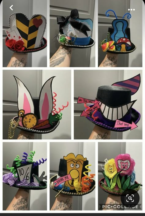 Mad Hatter Costume Hat Diy, Alice In Wonderland Hat Ideas, Alice Costume Diy, Mad Hatter Tea Party Outfit, Mad Hatter Diy, Diy Mad Hatter Hat, Mad Hatter Day, Diy Alice In Wonderland, Comic Christmas