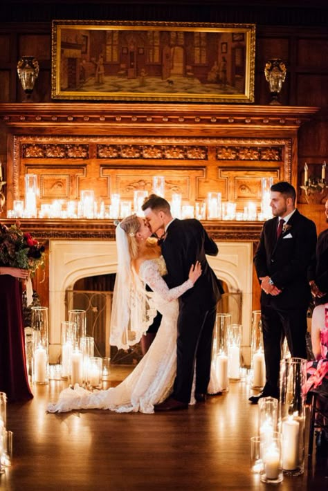 Candlelit ceremony    #wedding #weddings #weddingideas #aislesociety #engaged #winterweddings Romantic Candlelit Wedding, Grooms Getting Ready, Candlelit Ceremony, Wedding Fireplace, Candlelit Wedding, Candle Lit Wedding, Tacoma Wedding, Winter Wedding Venues, Wedding Venues Indoor