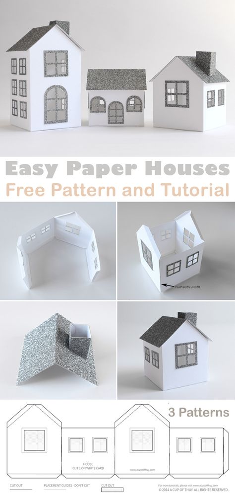 House With Paper Craft, House Models Diy, Paper House Tutorial, Miniature House Template, How To Make A House Out Of Paper, Free Paper House Template Printables Free, Free Paper House Templates, How To Build A Mini House, Construction Paper House