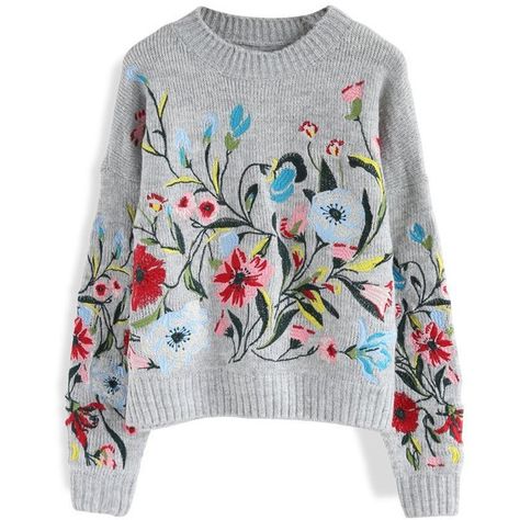 Chicwish Surrounded by Flowers Embroidered Sweater in Grey (4,475 INR) ❤ liked on Polyvore featuring tops, sweaters, clothes / jumpers, grey, flower embroidered top, floral embroidered top, floral print sweater, flower print sweater and grey jumper Floral Print Sweater, Floral Jumper, Surrounded By Flowers, Embroidery Sweater, Floral Embroidered Top, Floral Sweater, Print Sweater, Embroidered Sweater, Gray Sweater