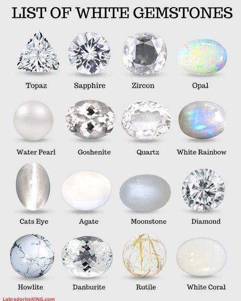 Shop at LabradoriteKING White Gemstones, Gemstones Chart, Jewelry Knowledge, Types Of Gems, Seni Dan Kraf, Minerals And Gemstones, Rocks And Gems, Gems And Minerals, Gems Jewelry