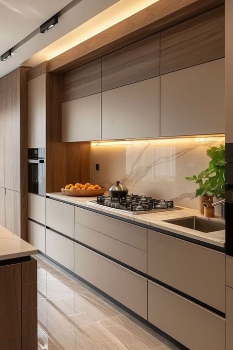 Simple Modern Kitchen Design, Modern Kitchen Colours Ideas, Practical Kitchen Design, Classy Kitchen Design, Italian Kitchen Design, Model Dapur, Kitchen Cabinetry Design, Classic Kitchen Design, Kitchen Modular