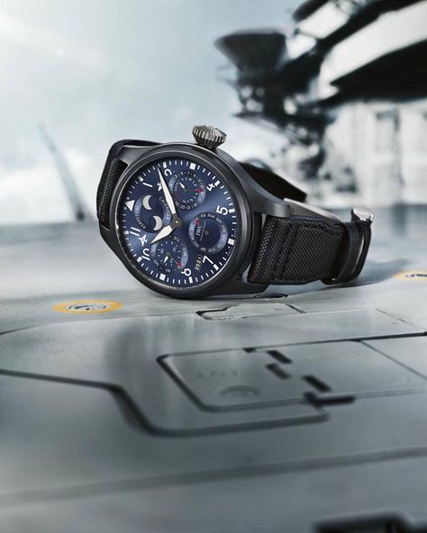 This special edition Big Pilot’s Watch features a perpetual calendar, a case made from black ceramic, and a blue dial. #IWCWatches #IW503001 Iwc Big Pilot, Iwc Schaffhausen, Iwc Pilot, Iwc Watches, Pilot Watch, Rodeo Drive, Boys Toys, Perpetual Calendar, Watch Companies