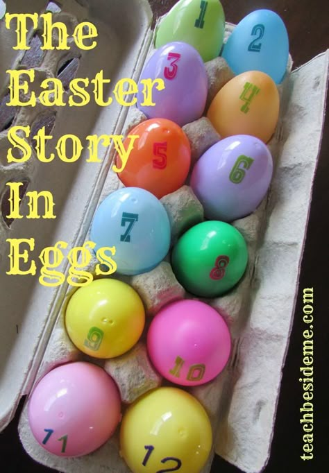 Easter story in eggs-instructions with scriptures and items to put in each egg Easter Resurrection Eggs, Easter Story Eggs, Lds Easter, Resurrection Eggs, Christ Centered Easter, Easter Lessons, The Easter Story, Easter Resurrection, Colored Eggs