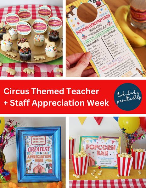 Circus Themed Teacher Appreciation Week, Circus School Theme, Teacher Appreciation Circus Theme, Carnival Teacher Appreciation Week, Circus Teacher Appreciation Week, Pta Themes, Teacher Appreciation Week Printables, Carnival Printables, Housekeeping Week