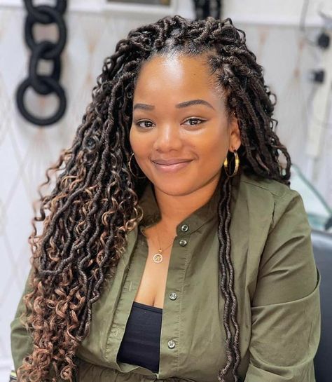 Bohemian Faux Locs Crochet Braids, River Locs Crochet, 10 Inch Crochet Hairstyles, River Locs Crochet Hairstyles, Crochet Faux Locs Hairstyles Goddess, Long Curly Locs Black Women, Bohemian Goddess Faux Locs Crochet, Crochet Boho Locs Black Women, Crotchet Locs Hairstyles For Women