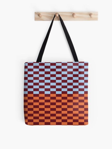 "Orange, burgundy and light blue color block checker" Tote Bag for Sale by nonsensegoods | Redbubble Designer Living, Not Sorry, Light Blue Color, Surface Design, Bag Sale, My Mind, Color Block, Print On Demand, Light Blue