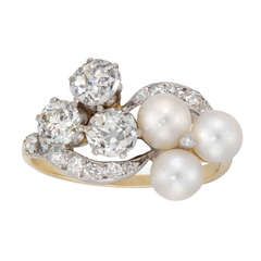 Victorian Double Trefoil Pearl and Diamond Ring Push Ring, Crossover Ring, Jewelry Girl, Pearl Rings, Pearl And Diamond Ring, Diamonds And Pearls, Diamond Cross, Jewellery Shop, Be Natural