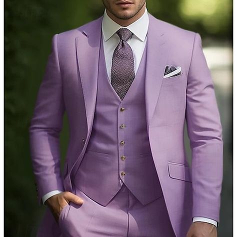 Powder Blue Suit Wedding, Lilac Wedding Suit Men, Lilac Groom Suit, Purple Homecoming Suit, Tangled Wedding Suit, Lilac Wedding Suit, Light Purple Suits For Men, Lilac Groomsmen Attire, Purple Suit Wedding