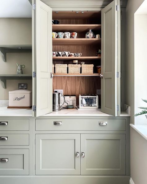 Small Kitchen Larder, On Bench Pantry, Single Pantry Cupboard, Breakfast Larder Cupboard, Double Larder Cupboard, Larder Cupboard Ideas, Pantry Cupboard Ideas, Larder Ideas, Cupboard Storage Ideas