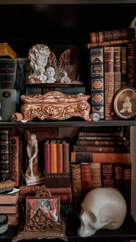 kel ℌ𝔞𝔞𝔰🖤 | New books and statues added to my collection . . . . . . . . . . . . . . . . . . . . #antiques #vintagedecor #victorian #victoriandecor… | Instagram Witches Curio Cabinet, Victorian Curio Cabinet, Curio Cabinet Oddities, Fantasy Curio Cabinet, Gothic Curio Cabinet, Vintage Gothic Shelves, Curio Cabinet, Victorian Decor, Gothic House