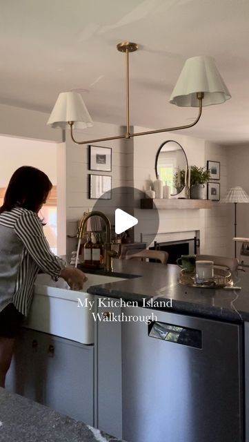 Liz Shea, Shea Interiors on Instagram: "This large island for my smallish house was one of the best features I designed in this kitchen because as we all know, everyone hangs out around the island! What else do you want to know about this island?   Built by the talented, one and only Tony Simmonds  Specs: 86” length 36” depth 36” height  Dishwasher @yaleappliance  Farmhouse Sink: @wayfair Faucet: @newportbrass Hardware: @signaturehw Sink based hardware from @etsy" Island Farmhouse Sink, Main Sink In Kitchen Island, Kitchen Islands With Sink And Dishwasher, 2 Sinks In Kitchen, Kitchen Sink Island Ideas, Kitchen Sink Location, Sink And Dishwasher In Island, Kitchen Island With Farmhouse Sink, Island Sink Kitchen