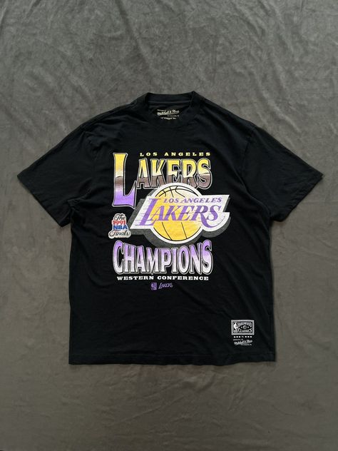 Mitchell & Ness Rare Mitchell Ness NBA Lakers 91 Finals Black T-Shirt Medium | Grailed Vintage Hiphop, Vintage Nba, Streetwear Mens, Men's Tops, Mitchell & Ness, Black T Shirt, Black Tshirt, Koi, Take Care