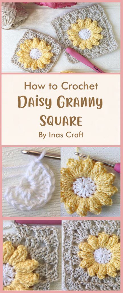 7 Inspiration of Daisy Granny Square Crochet - Carolinamontoni.com Crochet Granny Square Projects, Daisy Granny Square Pattern, Crochet Granny Square Beginner, Crochet Shapes, Crochet Pattern Beginner, Granny Square Pattern Free, Daisy Granny Square, Motifs Granny Square, Square Sweater