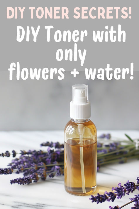 DIY toner. Text reads: DIY toner secrets: DIY toner with only flowers and water! How To Make Toner At Home, Facial Spray Diy, Face Toner Diy, Diy Rose Water Toner, Diy Toner Face, Facial Toner Recipe, Toner Recipes, Best Facial Toner, Diy Face Mist