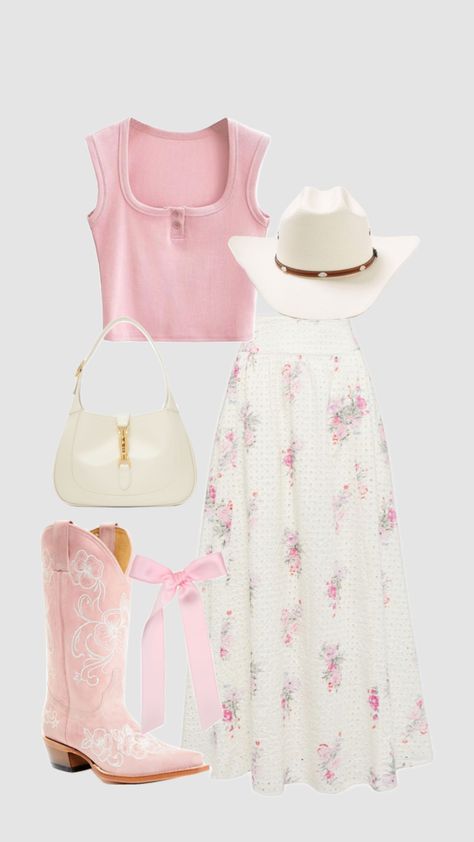 cowgirl but make it super girly 💘✨ #outfitinspo #beauty #pink #western #cowgirl #girly #coquette #westernaesthetic Casual Country Outfits, Girly Coquette, Cowgirl Style Outfits, Looks Country, Estilo Country, Western Style Outfits, Nashville Outfits, Rodeo Outfits, Western Outfits Women