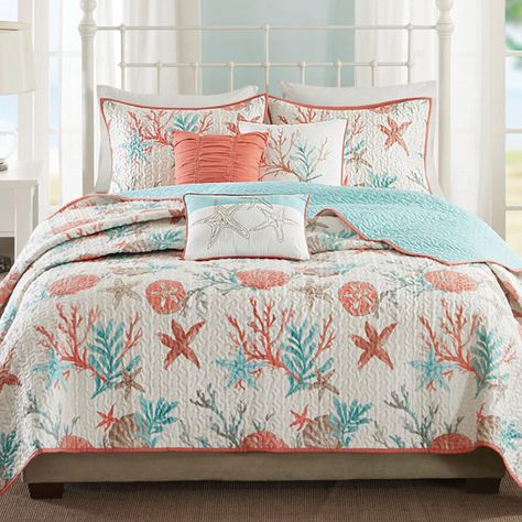 Beach Bedding Sets, Coastal Quilts, Coastal Bedding, How To Clean Pillows, Cotton Quilt Set, Top Of Bed, Beach Bedding, Lightweight Bedding, Full Bedding Sets