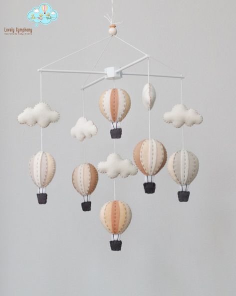 Balloon Mobile, Mobile Hanger, Hot Air Balloon Nursery, Small Clouds, Pastel Nursery, Cool Baby, Mobile Baby, Baby Crib Mobile, Hanging Mobile