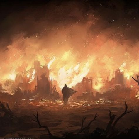 Burning City, 다크 판타지, 판타지 아트, Environment Concept Art, World Building, 영감을 주는 캐릭터, Fantasy Landscape, Dark Fantasy Art, 그림 그리기