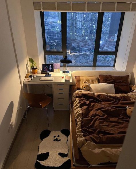 Home.Decoration Amazing Cozy Korean Bedroom, Korean Minimalist Room, 90s Aesthetic Room Decor, Small Cozy Bedroom, Room Decor Plants, Panda Rug, Home Korean, Minimal Homes, Korean Apartment