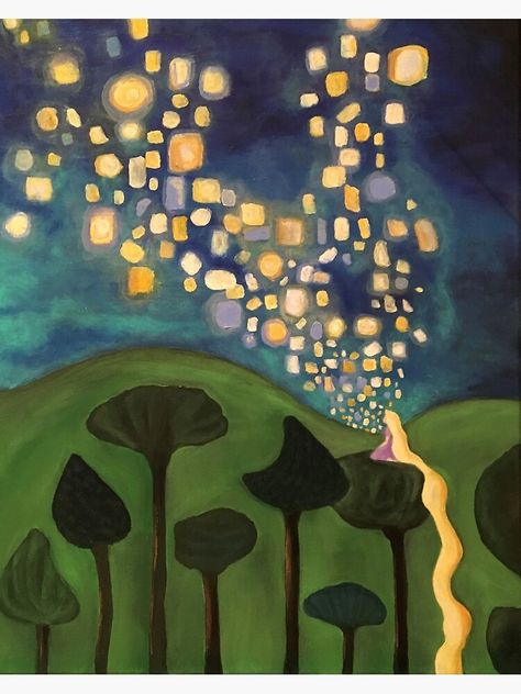 Tangled Floating Lanterns Painting, Repunzal Lantern, Space Painting On Wall, Painting Ideas On Canvas Rapunzel, Canvas Painting Ideas Tangled, Tangled Lights Painting, Rapunzel Themed Painting, Disney Paintings Tangled, Simple Tangled Painting