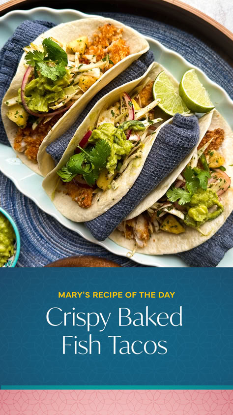 Get ready for the most restaurant-worthy tacos you've ever made. Mary Berg shares her easy crispy basked fish taco recipe that will feed your hungry crowd in a flash. Click the link above for more! The Good Stuff With Mary Berg Recipes, Mary Berg Makes It Easy Recipes, Mary Berg Recipes, Mary Makes It Easy Recipes, Mary Makes It Easy, Baked Fish Tacos, Ethnic Food Recipes, Fish Taco Recipe, Kid Friendly Salad