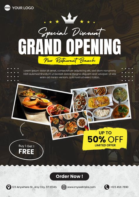 Grand Opening poster design #graphicdesign #posterdesign #letsconnect Opening Poster Design, Grand Opening Poster, Restaurant Advertisement, Pre Opening, Ice Cream Poster, Restaurant Order, Photoshop Poster, Flyer And Poster Design, Bird Houses Diy