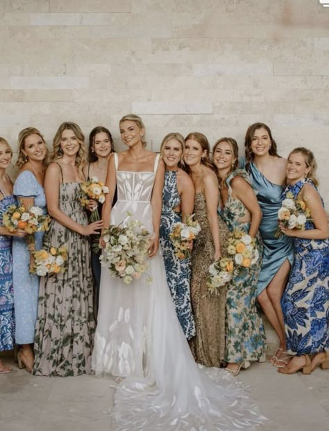 Blue And Green Mismatched Bridesmaid Dresses, Mix And Match Bridesmaid Dresses Blue Floral Prints, Shades Of Blue Bridesmaid Dresses Color Schemes, Dark Mismatched Bridesmaid Dresses, Late Summer Bridesmaid Dresses, Blue And Green Bridesmaid Dresses, Blue Green Bridesmaid Dresses, Bridesmaid Dresses Different Colors, Tan Bridesmaids