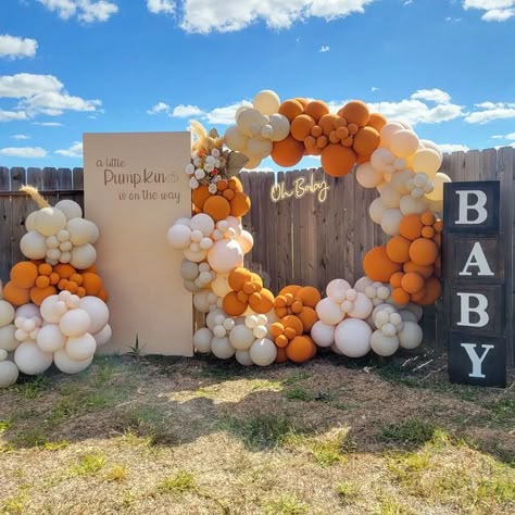 Fall Baby Shower Balloon Arch Pink, Hello Pumpkin Gender Reveal, Pumpkin Gender Reveal Balloon Arch, Gender Reveal Themes Pumpkin, Cute Gender Reveal Themes Fall, Gender Reveal Themes For November, Pumpkin Baby Reveal Ideas, Fall Pumpkin Gender Reveal, Fall Gender Reveal Balloon Arch