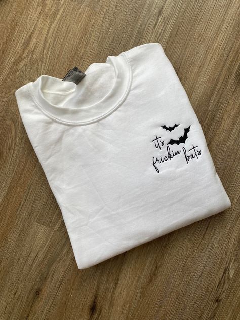 Please leave the following information in the personalization  Sweatshirt Color: Thread Color: Halloween Hand Embroidery Sweatshirt, Embroidery Ideas Machine, Fall Embroidery Designs Sweatshirt, Embroidery Tshirt Ideas, Vinyl Sweatshirt Ideas, Cricut Embroidery, Trending Embroidery, Frickin Bats, Embroidered Pumpkin