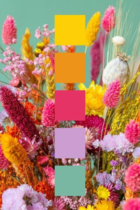 Room Colour Pallet Ideas, Tropical Flowers Color Palette, Colour Pop Palette, Bright Eclectic Color Palette, Trending Colors Spring 2025, 20 Color Palette, Most Popular Color Palettes, Bright Pop Color Palette, Bold Pastel Color Palette