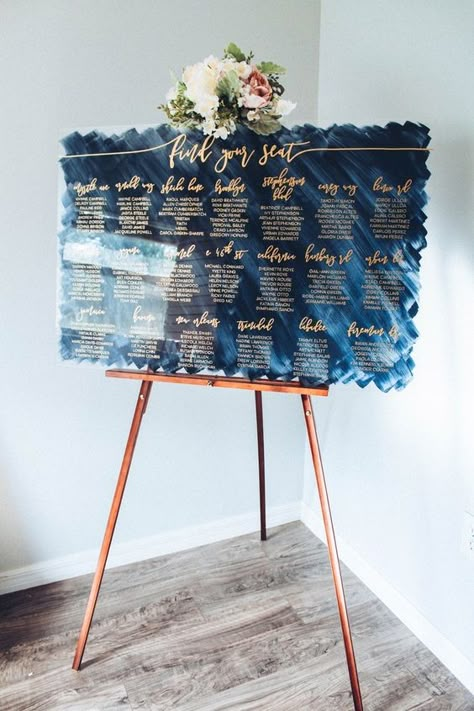 Seating Chart Wedding Modern, Acrylic Seating Chart, Classic Blue Wedding, Wedding Signs Seating, Acrylic Wedding Signs, Blue Wedding Decorations, Rustic Wedding Decorations, Gold Wedding Decorations, Navy Blue Wedding