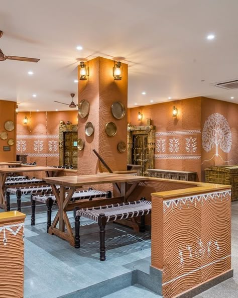 Inclined Studio ® (@inclinedstudio) • Instagram photos and videos Small Restaurant Interior, Roof Cafe, Restaurant Chairs Design, 5star Hotel, Durga Art, Inclined Studio, Temple Food, Theme Cafe, University Office