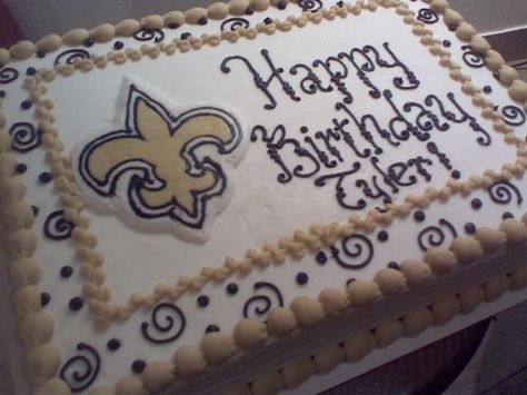 New Orleans Saints - First time trying WASC cake, hope the birthday boy likes it! Wasc Cake, Wasc Cake Recipe, Sports Cake, Half Sheet Cake, Football Birthday Cake, Gingerbread Mug, Fab Cakes, Football Baby Shower, Food Game