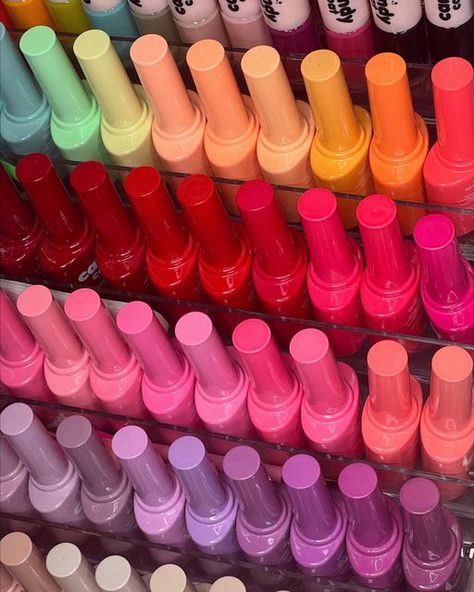 Rainbow Nail Polish, Colorful Nail Polish, Nail Shop Nails, Nail Polish Collection Aesthetic, Nails Supplies, Cute Nail Polish, Nail Art Designs Images, Nail Business, Beautiful Nail Polish