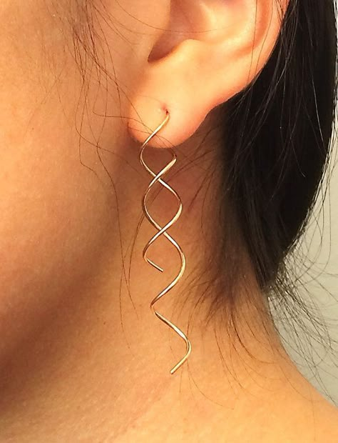 Dna Earrings, Diy Wire Jewelry Rings, Earrings Western, Double Helix, Island City, Diy Wire Jewelry, Spiral Earrings, Long Island City, Fancy Jewellery