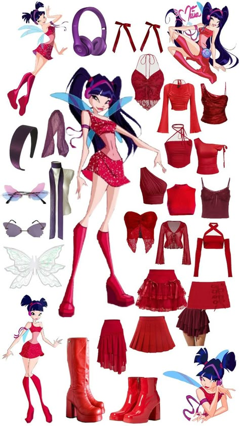 Musa Winx Inspired Outfit, Musa Winx Club Costumes Halloween, Winx Musa Halloween Costume, Winx Costumes Halloween, Love Fairy Costume, Winx Club Theme Party, Halloween Costume With Red Boots, Wind Club Halloween Costume, Musa Halloween Costume